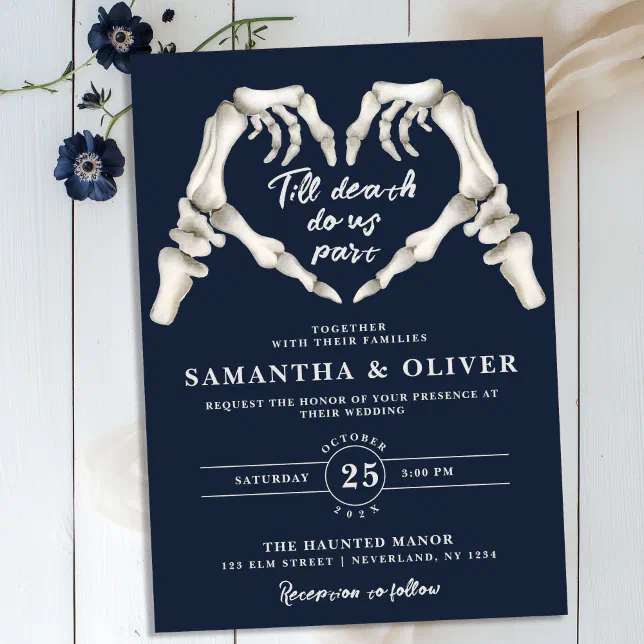 Elegant Till Death Do Us Part Navy Gothic Wedding Invitation | Zazzle