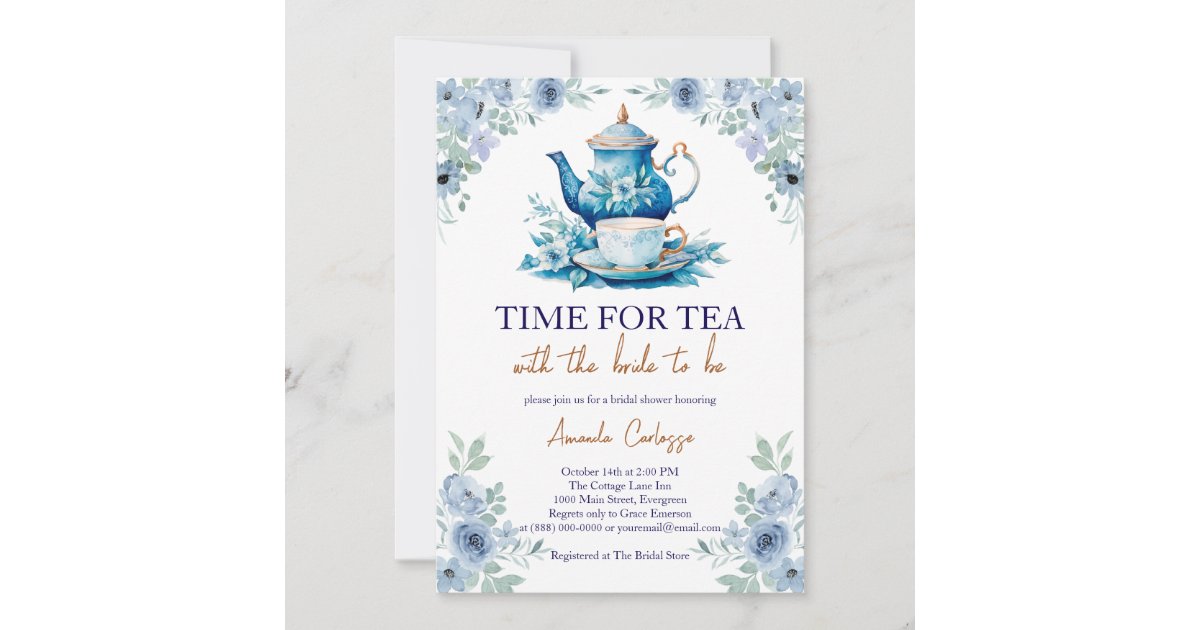 Time Four Tea Invitation Elegant Time For Tea Bridal shower Invitation | Zazzle
