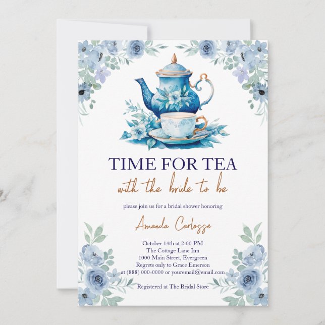 Elegant Time For Tea Bridal shower Invitation (Front)