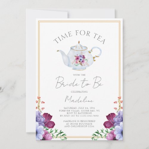 Elegant Time For Tea Floral Bridal Shower Invitation