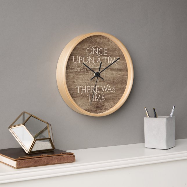 Elegant Time Quote On Faux Wood Grain Pattern Clock (Office)
