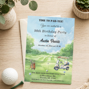 Elegant Time to Par-Tee 90th Golf Birthday Party Invitation