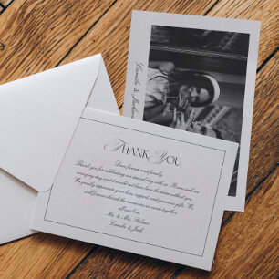 Elegant Timeless Black and White Wedding Photo Thank You Card
