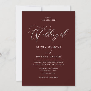 Elegant Timeless Burgundy Modern Wedding Invitation