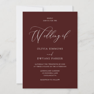 Elegant Timeless Burgundy Modern Wedding Invitation