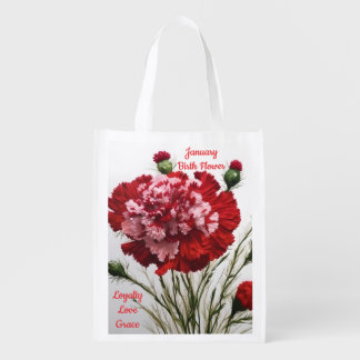 Elegant & Timeless January Birth Flower Carnation  Grocery Bag