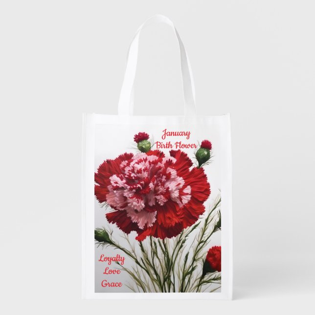 Elegant & Timeless January Birth Flower Carnation  Grocery Bag (Front)