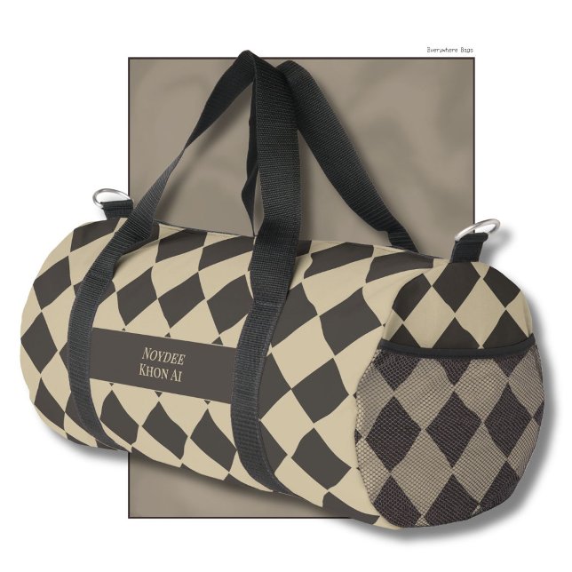Elegant Timeless Name Beige and Dark Check at 45° Duffle Bag (Creator Uploaded)