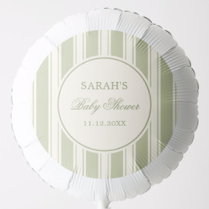 Elegant Timeless Sage Green Striped Baby Shower Balloon