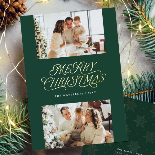 Elegant Timeless Script Merry Christmas Photo Foil Holiday Card