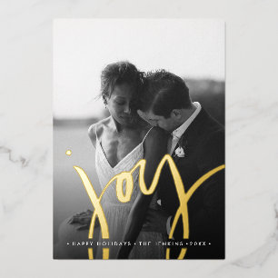 Elegant Timeless Simple JOY GOLD HOLIDAYS PHOTO Foil Invitation