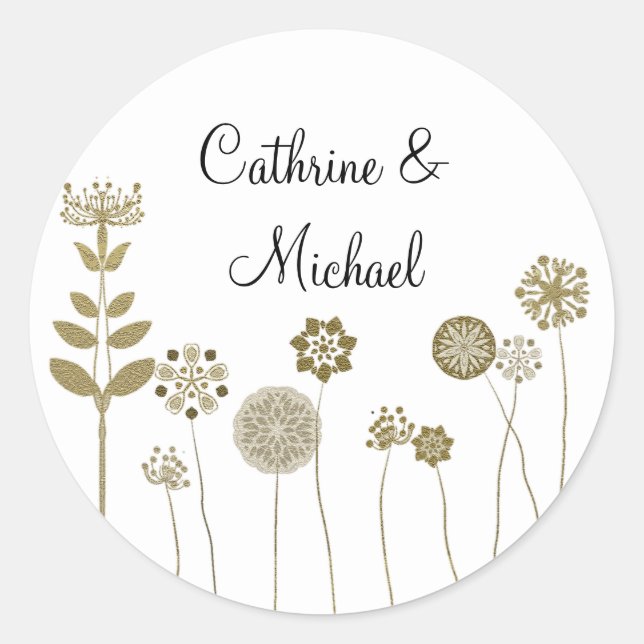 Elegant Timeless Soft Gold Floral Minimalism Classic Round Sticker (Front)