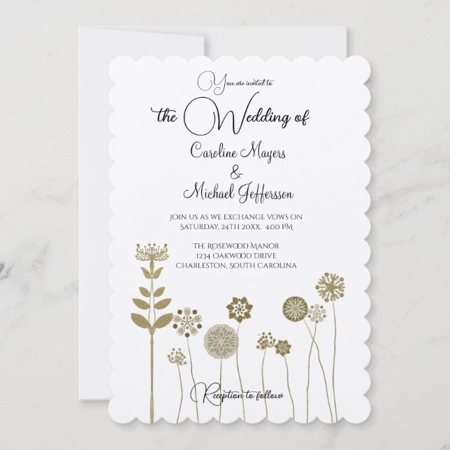 Elegant Timeless Soft Gold Floral Minimalism Invitation (Front)