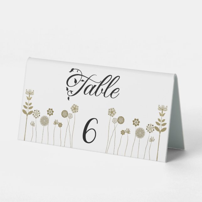 Elegant Timeless Soft Gold Floral Minimalism Table Tent (Front)