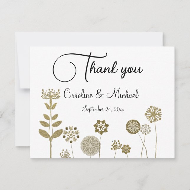 Elegant Timeless Soft Gold Floral Minimalism Thank You Card (Front)