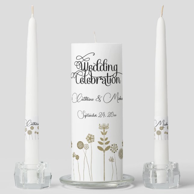 Elegant Timeless Soft Gold Floral Minimalism Unity Candle Set (Front)