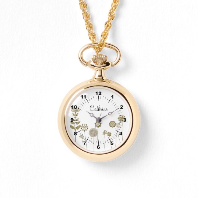 Elegant Timeless Soft Gold Floral Minimalism Watch (Front)