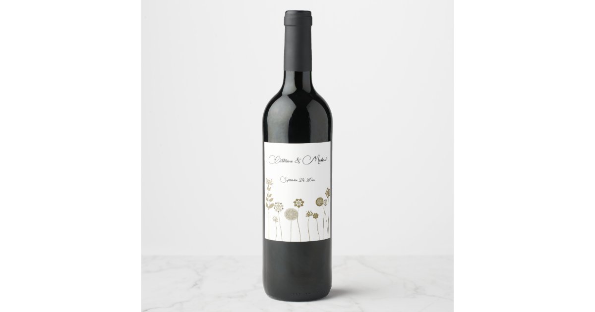 Elegant Timeless Soft Gold Floral Minimalism Wine Label | Zazzle