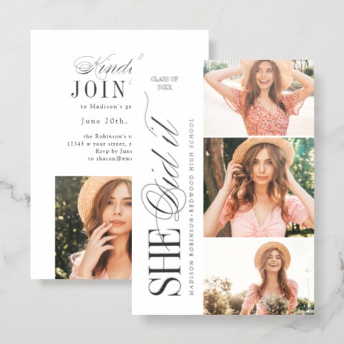 Elegant Timeless Typography 4 Photo Graduation Letterpress Photo Cards