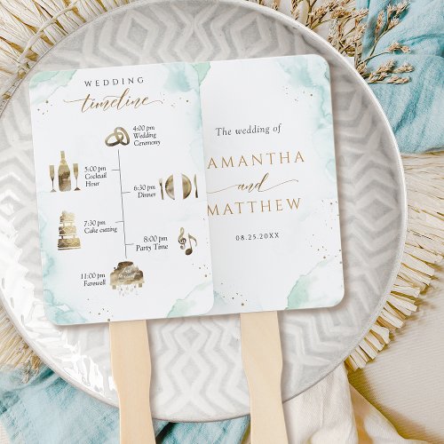 Elegant Timeline and Welcome Watercolor Blue Green Hand Fan