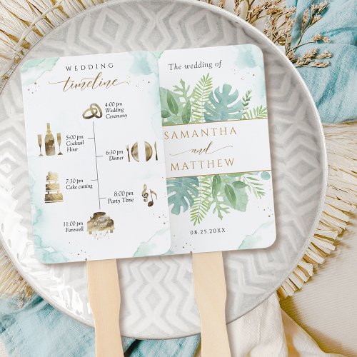 Elegant Timeline and Welcome Watercolor Blue Green Hand Fan