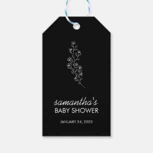Elegant Tiny Handdrawn Sketch Black Flower Gift Tags