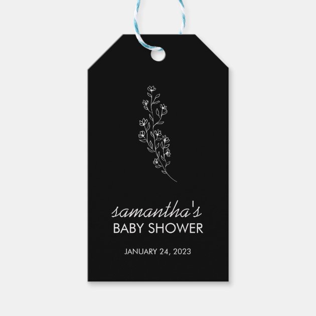 Elegant Tiny Handdrawn Sketch Black Flower Gift Tags