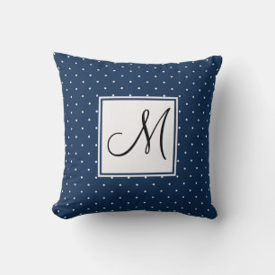 elegant tiny navy blue white polka dots pattern throw pillow