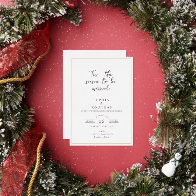 Elegant "Tis the Season" Holiday Wedding Foil Invitation (Insitu)