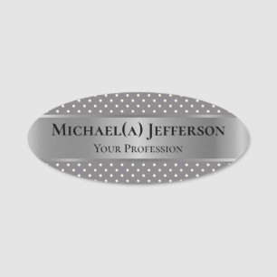 Elegant Titanium Grey Polka Dots Silver Name Tag