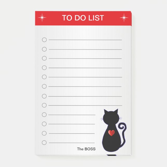 Elegant To Do List & Black Cat Silhouette on Gray Post-it Notes (Front)