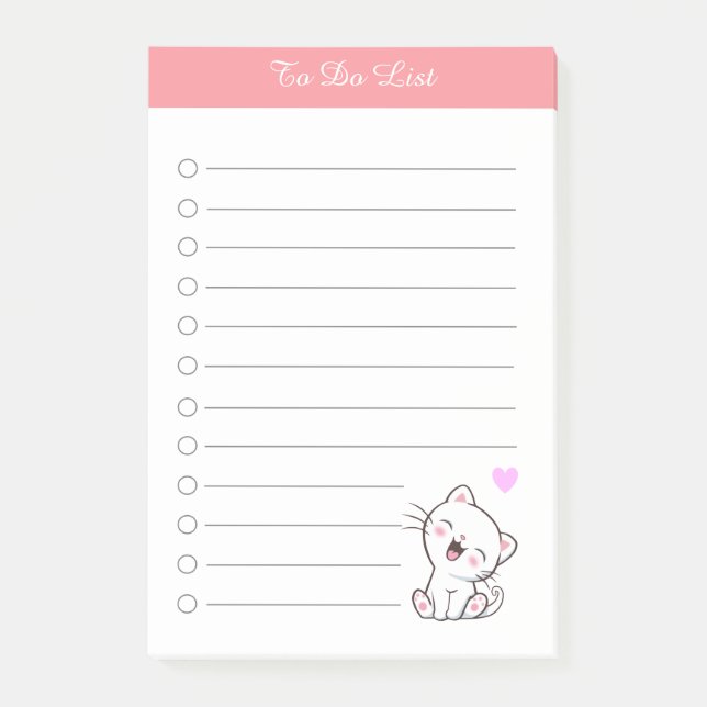 Elegant To Do List & White Kitty Cat Post-it Notes (Front)