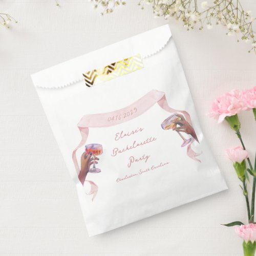 Elegant Toast Bachelorette Cute Unique Pink Ribbon Favor Bag