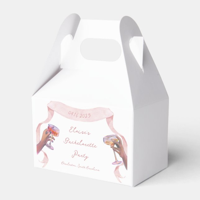 Elegant Toast Bachelorette Cute Unique Pink Ribbon Favor Boxes (Front Side)