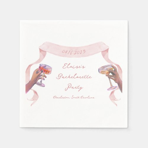 Elegant Toast Bachelorette Cute Unique Pink Ribbon Napkins