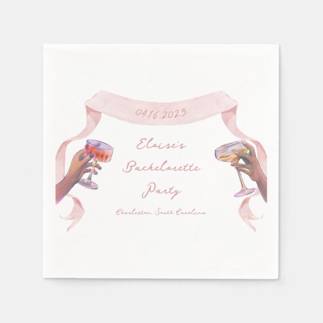 Elegant Toast Bachelorette Cute Unique Pink Ribbon Napkins (Front)