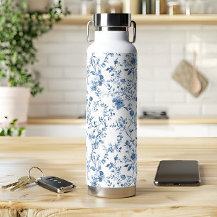 Elegant Toile Blue and White Botanical Vintage Water Bottle