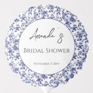 Elegant Toile Blue Floral Bridal Shower Balloon
