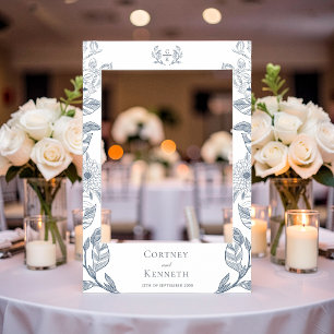 Elegant Toile Crest French Flowers Sketch Wedding Selfie Frame