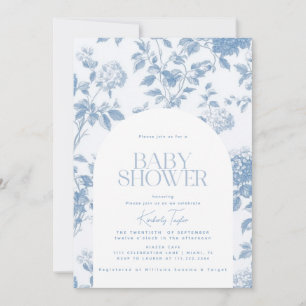 Elegant Toile De Jouy Blue Hydrangea Baby Shower Invitation
