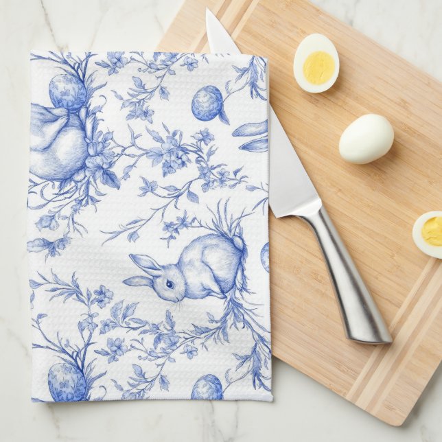 Elegant Toile De Jouy Easter Bunny Kitchen Towel (Quarter Fold)