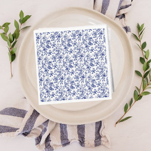 Elegant Toile de Jouy Floral Blue Bow Baby Shower Napkins