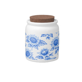 Elegant Toile du Jouy Sunflowers – Blue Botanical  Candy Jar