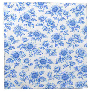Elegant Toile du Jouy Sunflowers – Blue Botanical Cloth Napkin