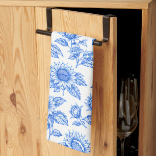 Elegant Toile du Jouy Sunflowers – Blue Botanical Kitchen Towel