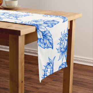 Elegant Toile du Jouy Sunflowers – Blue Botanical  Short Table Runner