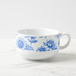 Elegant Toile du Jouy Sunflowers – Blue Botanical  Soup Mug