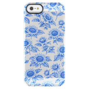 Elegant Toile du Jouy Sunflowers – Blue Botanical Clear iPhone SE/5/5s Case