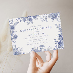 Elegant Toile Floral Rehearsal Dinner Invitation