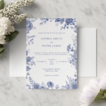 Elegant Toile French Blue Garden Floral